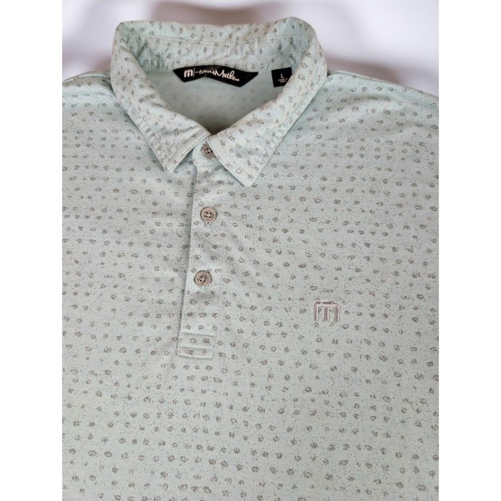 TravisMathew short Sleeve Polo Shirt Men's L Green Micro Dot Pattern